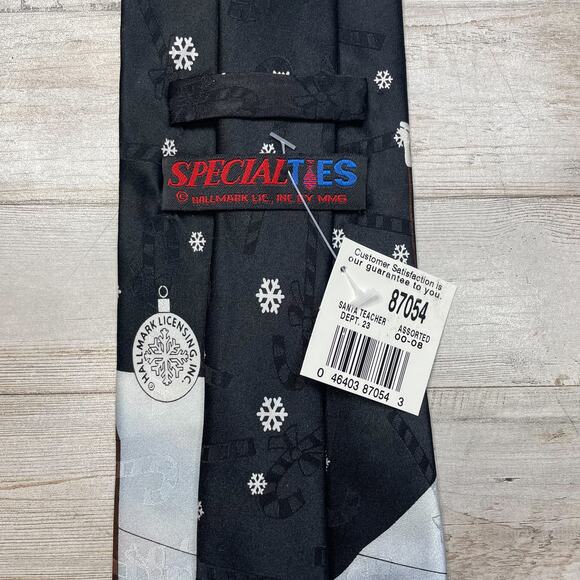 100% Silk Christmas Tie Santa Tree Reindeer Teacher Desk Black A100974 - Picture 4 of 5